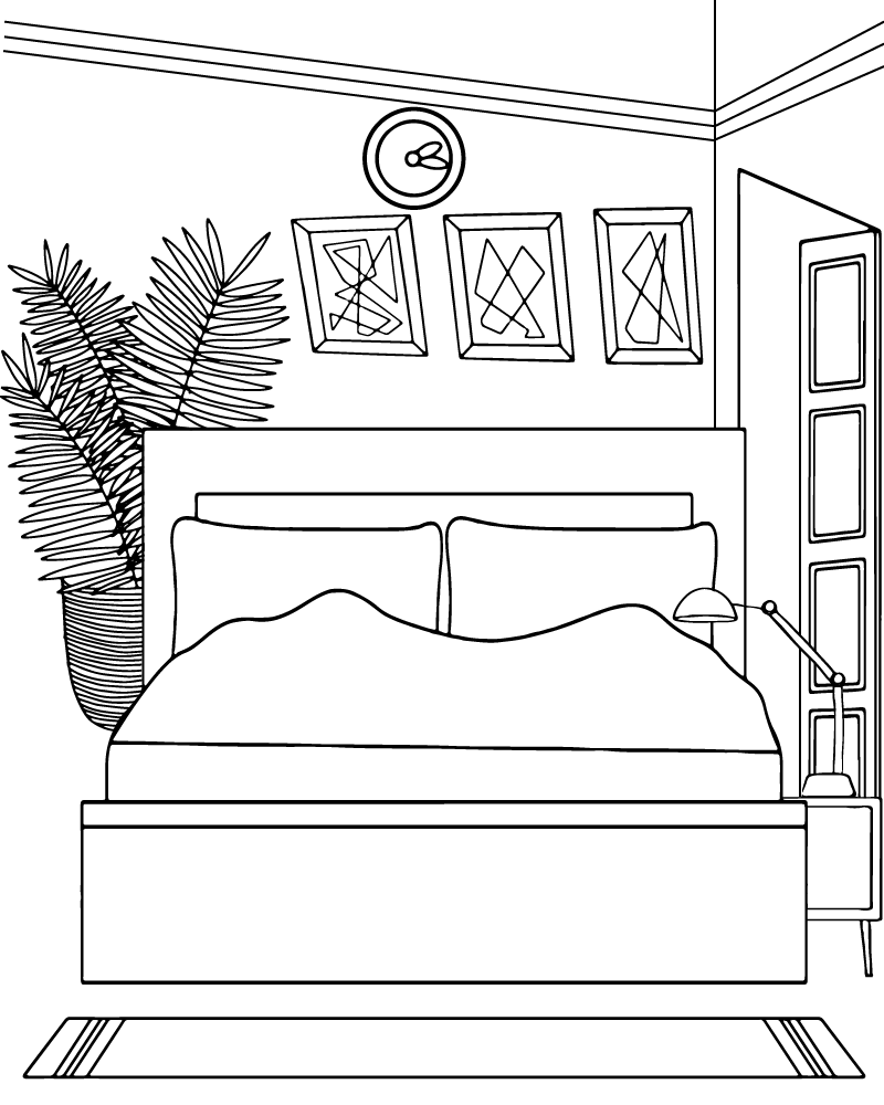Página para Colorear de Habitación Simple y Acogedora