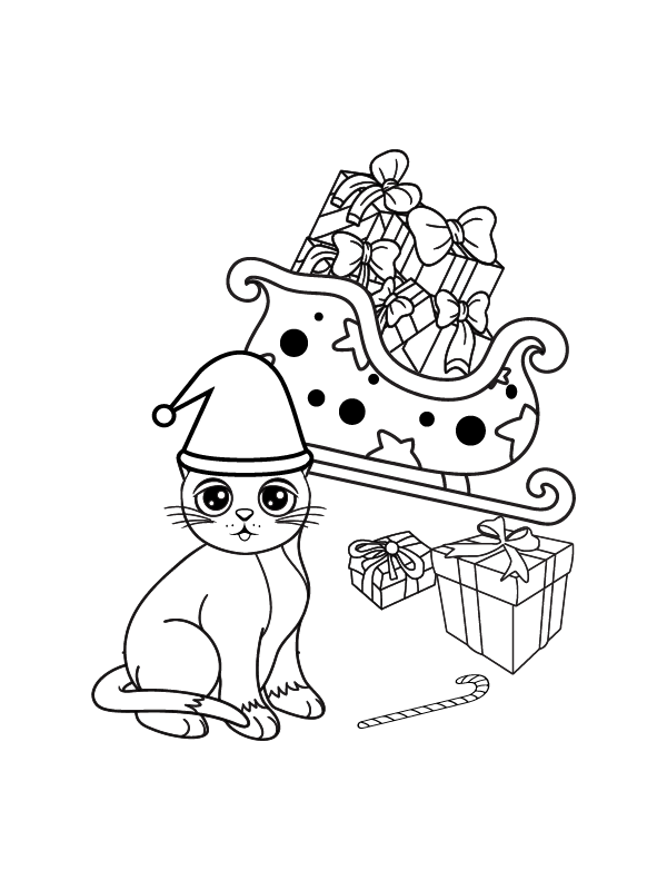 Trineo y Gatos Adorables Navideños Imprimible