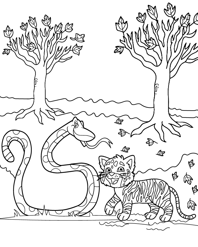 Tigre y Serpiente Feliz Imprimible