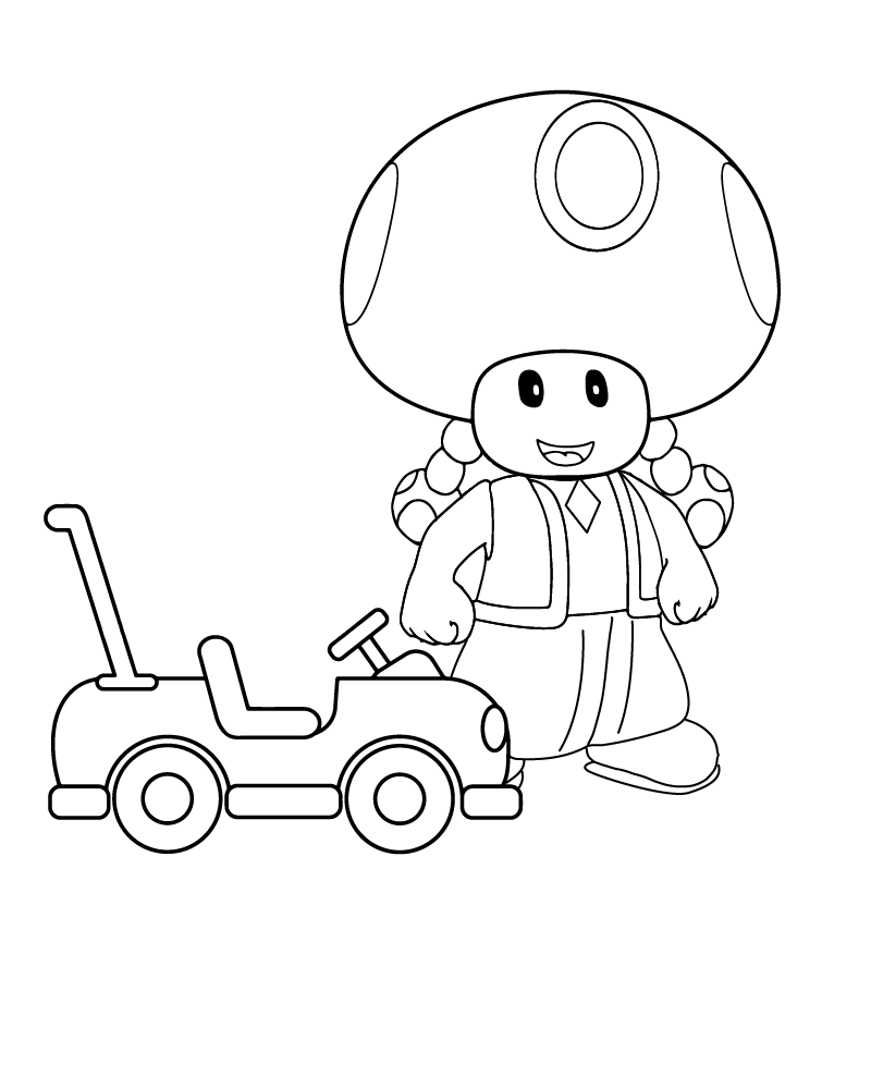 Página para Colorear de Toadette y un Coche Pequeño