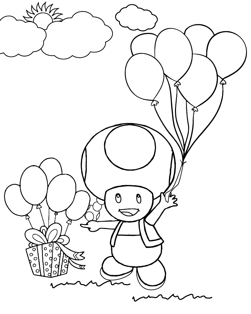 Página para Colorear de Toadette y Globos