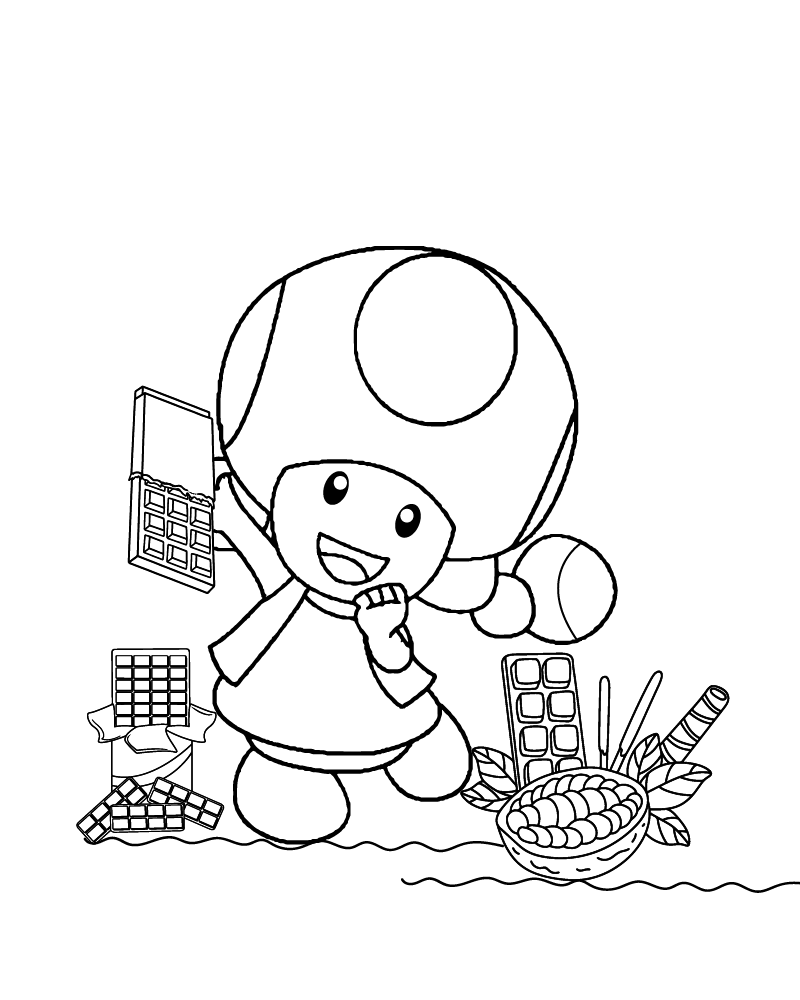 Página para Colorear de Toadette y Barras de Chocolate