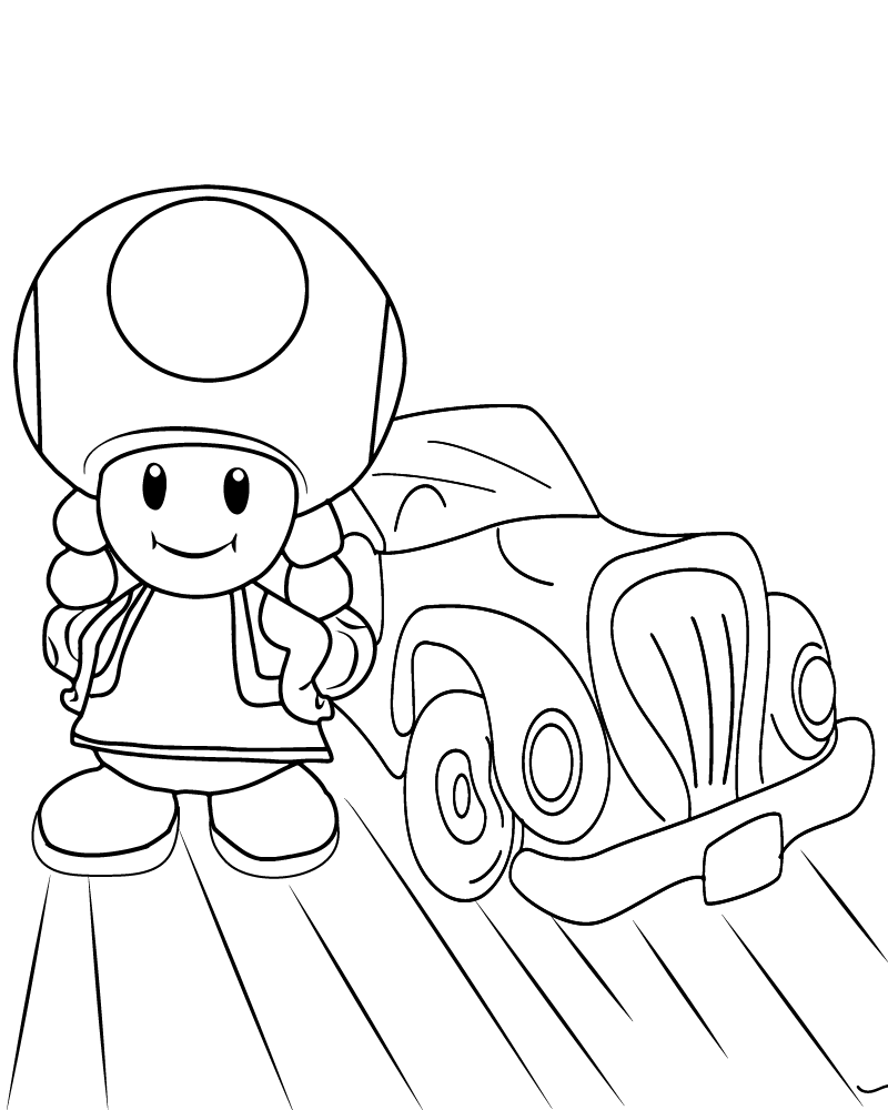 Página para Colorear de Toadette y su Coche Favorito