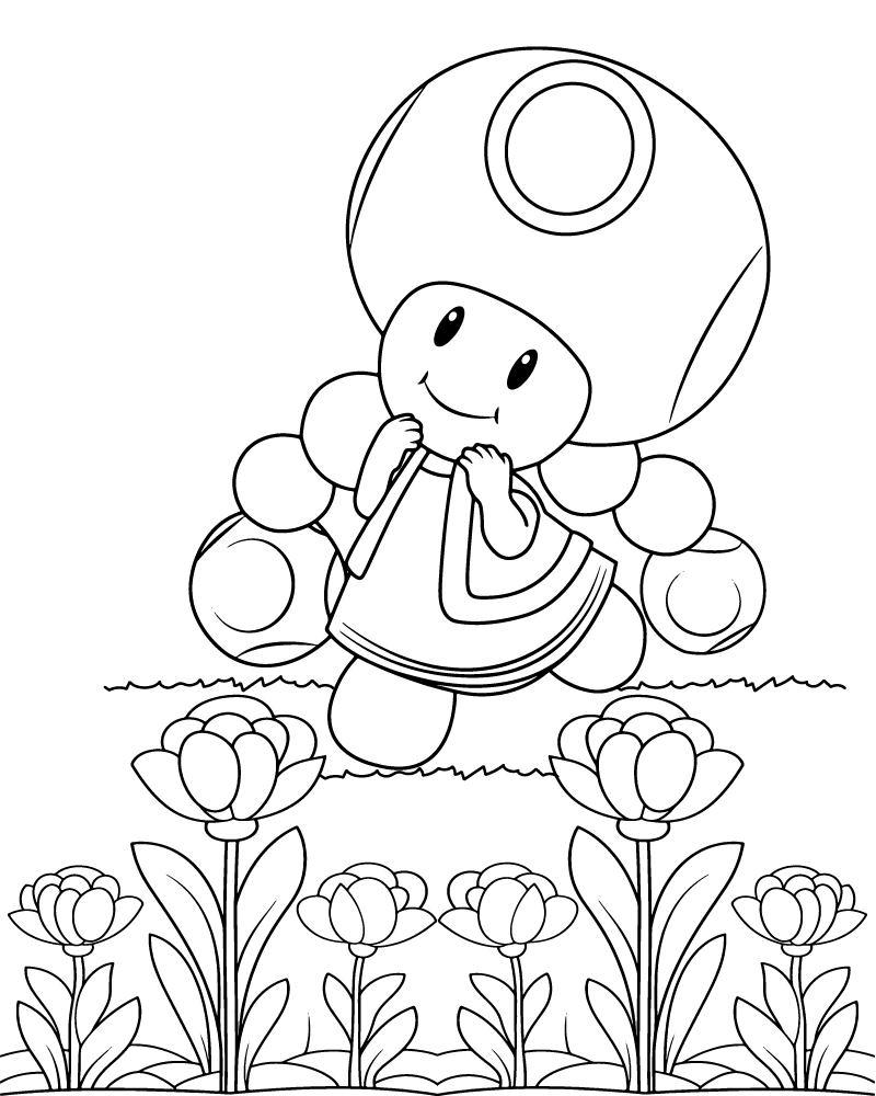 Página para Colorear de Toadette y Flores