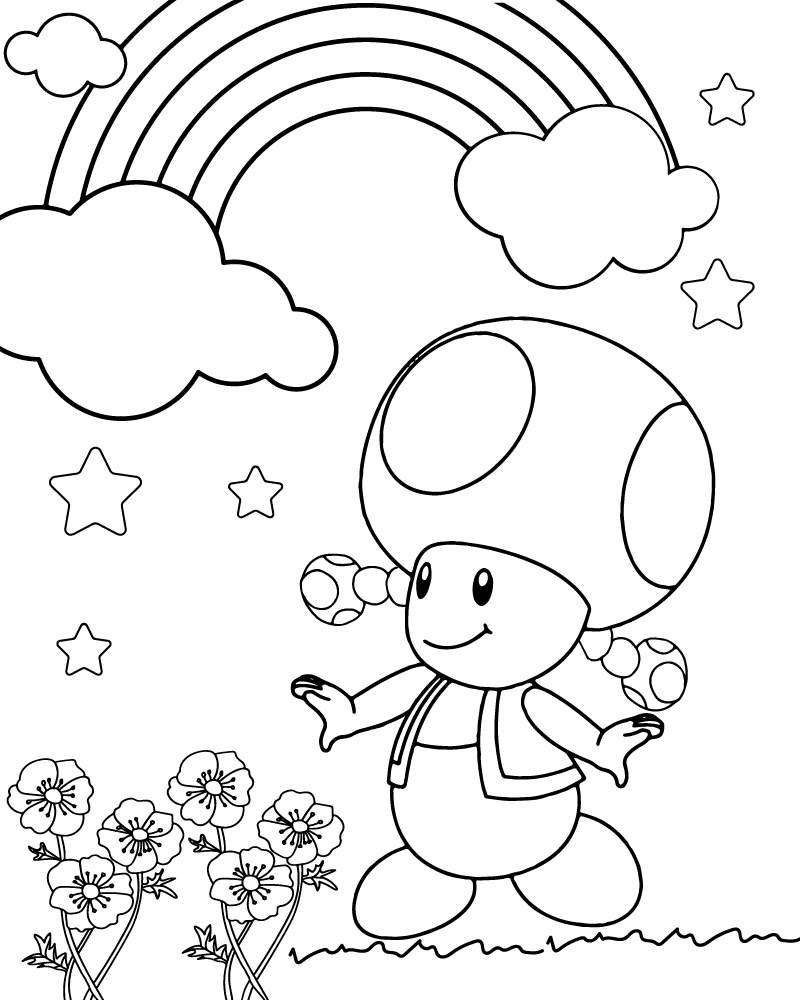 Página para Colorear de Toadette y Arcoíris