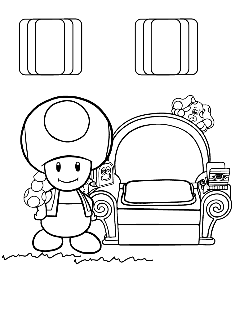Página para Colorear de Toadette dentro de una Habitación