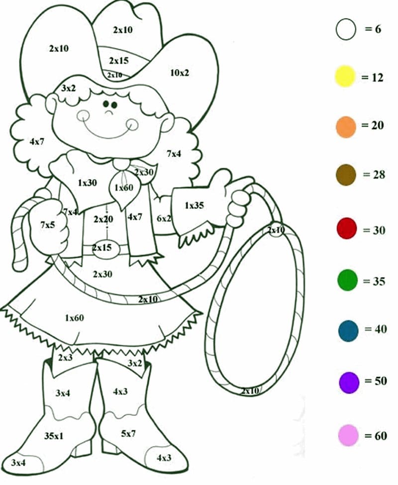 Multiplication de cowgirl Coloriage par numéro