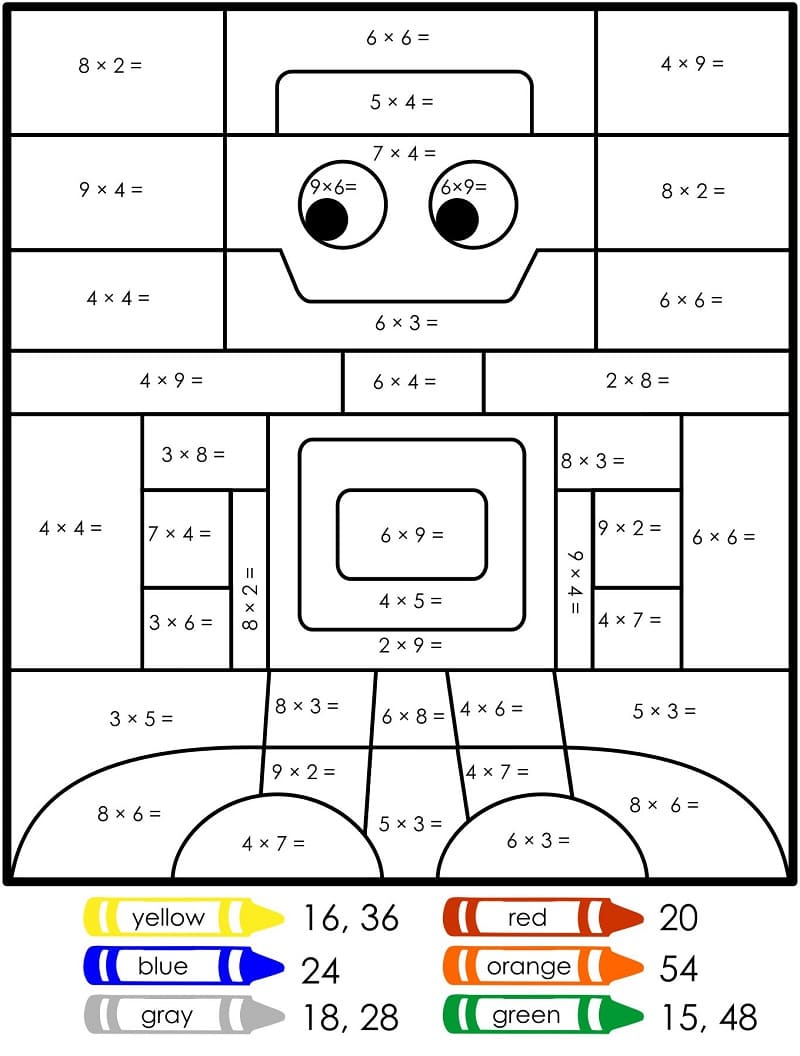 Multiplication de robot Coloriage par numéro