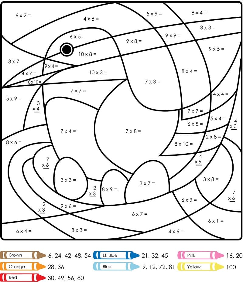 Multiplication d'oiseau Coloriage par numéro