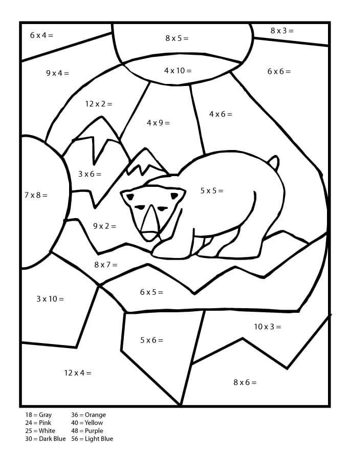 Multiplication d'ours polaire Coloriage par numéro