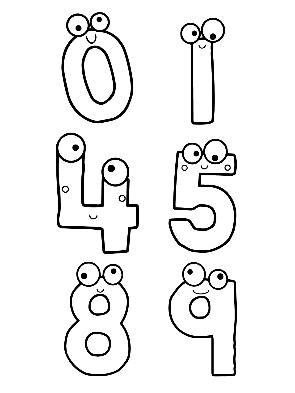 Nombre Lore 0, 1, 4, 5, 8 et 9 Page à Colorier