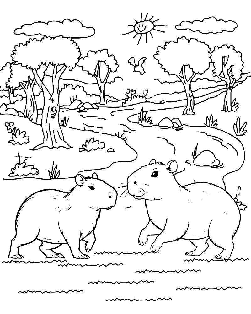 Page à Colorier de Capybara pour Enfants