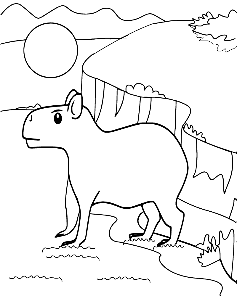 Page à Colorier de Capybara avec Habitat