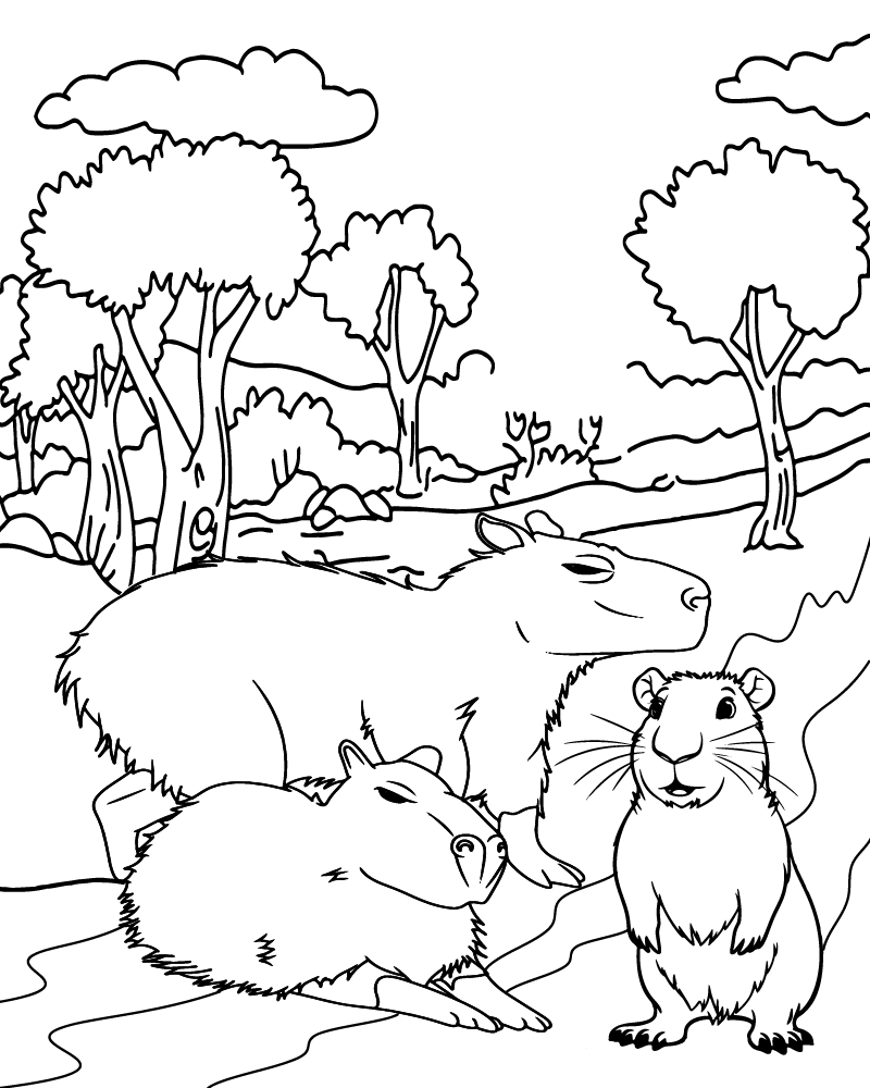 Famille Capybara dans la Savane
