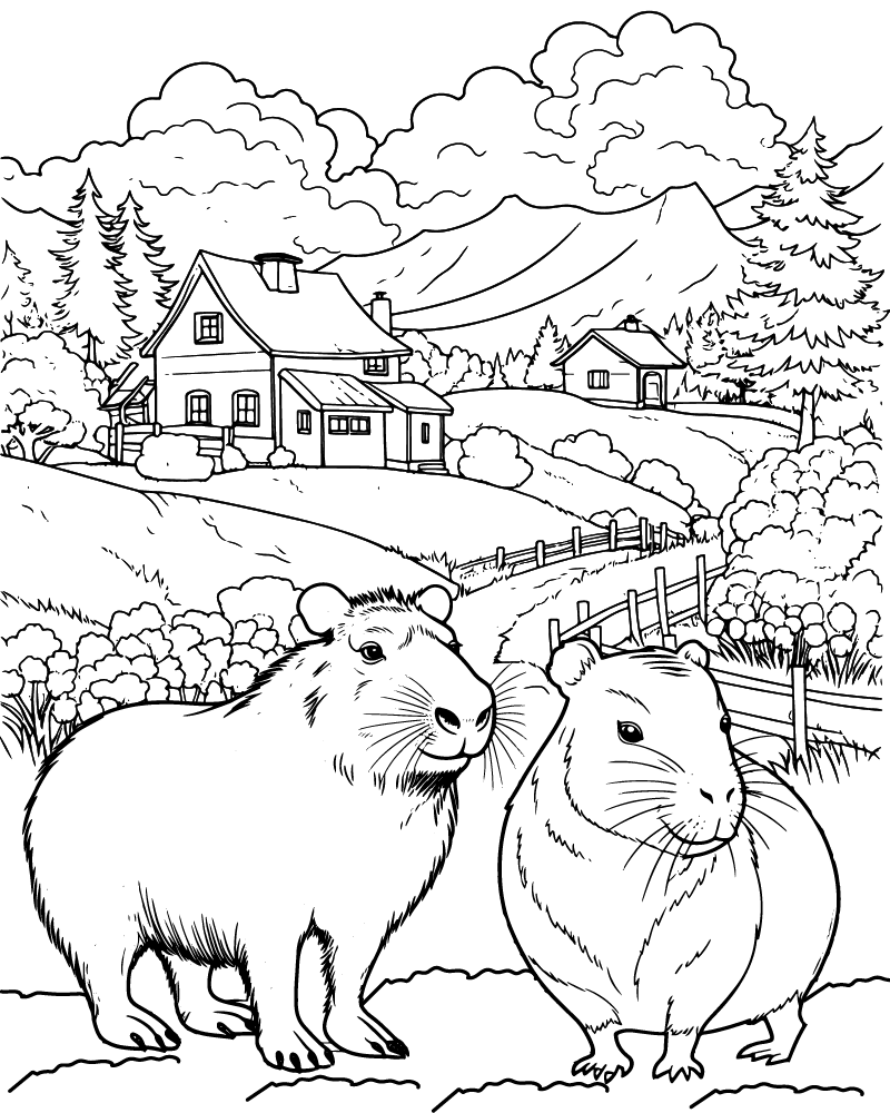 Capybaras Près de la Ferme Confortable