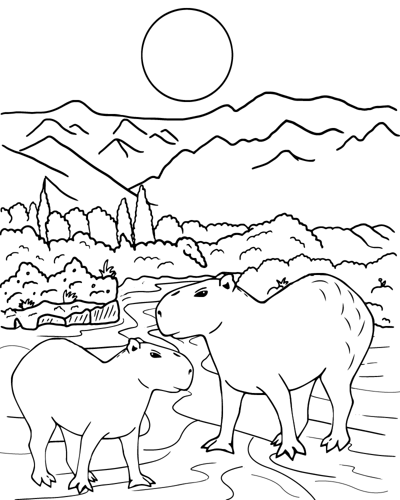 Page à Colorier de Capybara Gratuit pour Enfants